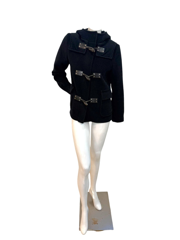 Burberry Black Wool Duffle Jacket with Hood Made in England (Early 2000s) S