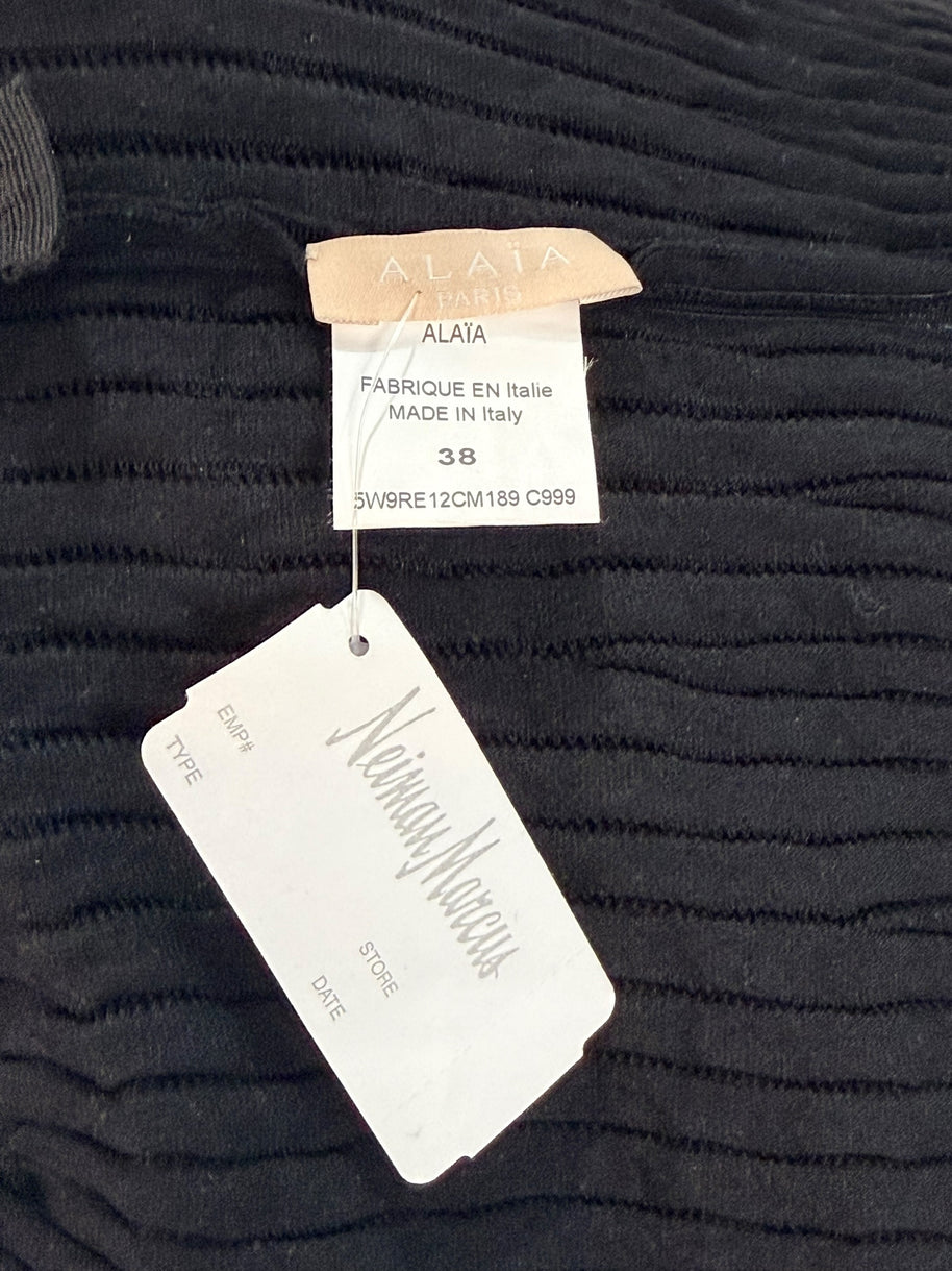Alaïa Black Ribbed Knit Dress with Sculptural Ruffle Skirt | Size FR 38