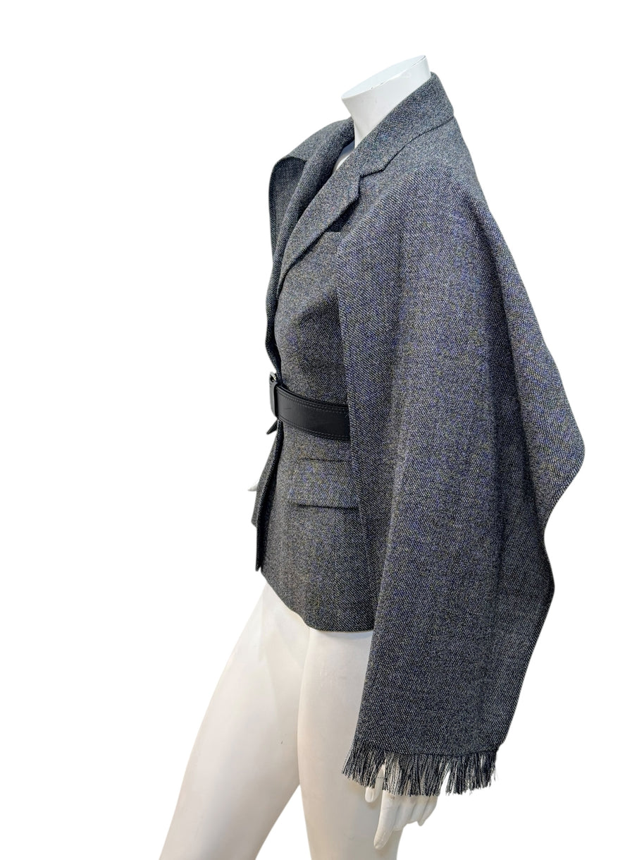 Christian Dior SS2011 3-Piece Wool Blazer, Removable Cape & Logo Belt Set FR36 | Galliano Era