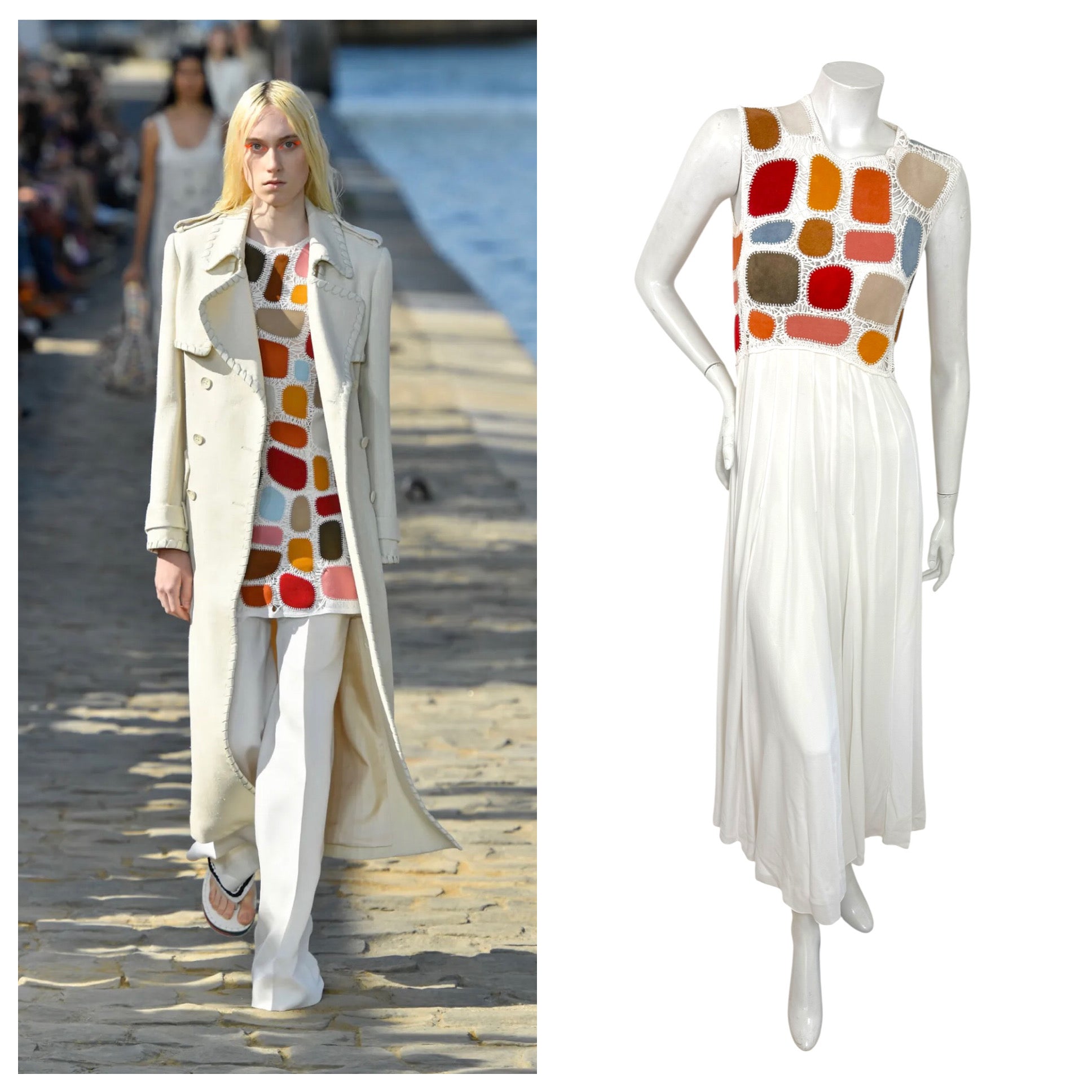 Chloe SS2022 Leather Patchwork Silk Maxi Dress FR36