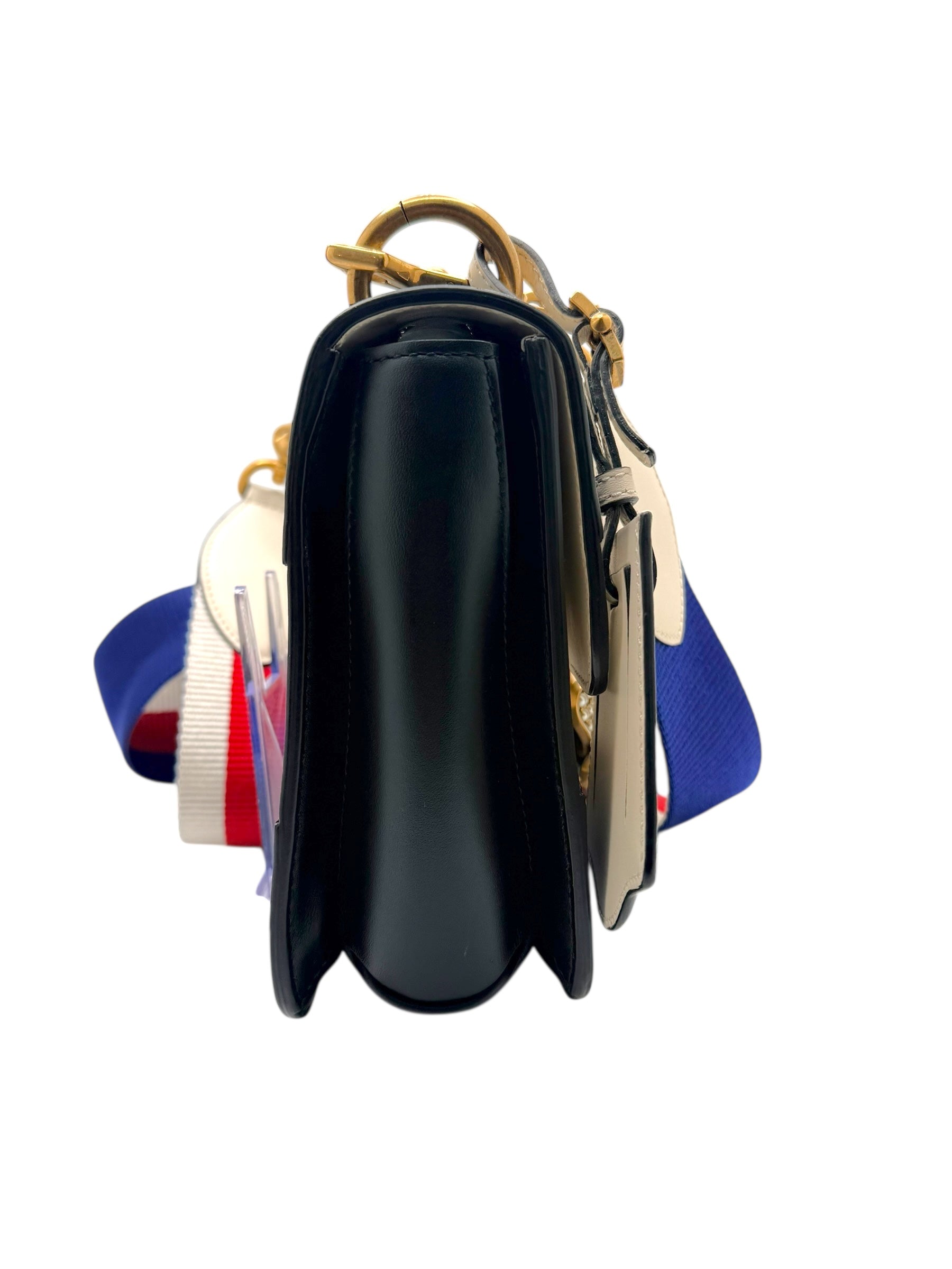 Gucci Queen Margaret Bee Tricolor Shoulder Bag White Red Navy Leather