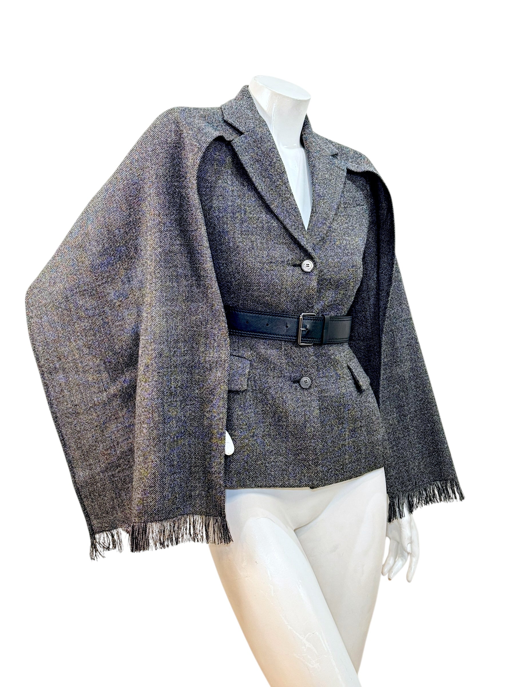 Christian Dior SS2011 3-Piece Wool Blazer, Removable Cape & Logo Belt Set FR36 | Galliano Era