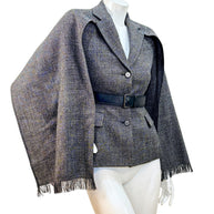 Christian Dior SS2011 3-Piece Wool Blazer, Removable Cape & Logo Belt Set FR36 | Galliano Era