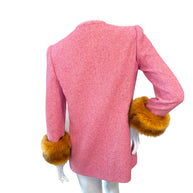 Saint Laurent Pink Tweed Faux Fur Cuff Jacket FW2021 Size FR38