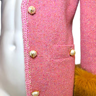 Saint Laurent Pink Tweed Faux Fur Cuff Jacket FW2021 Size FR38