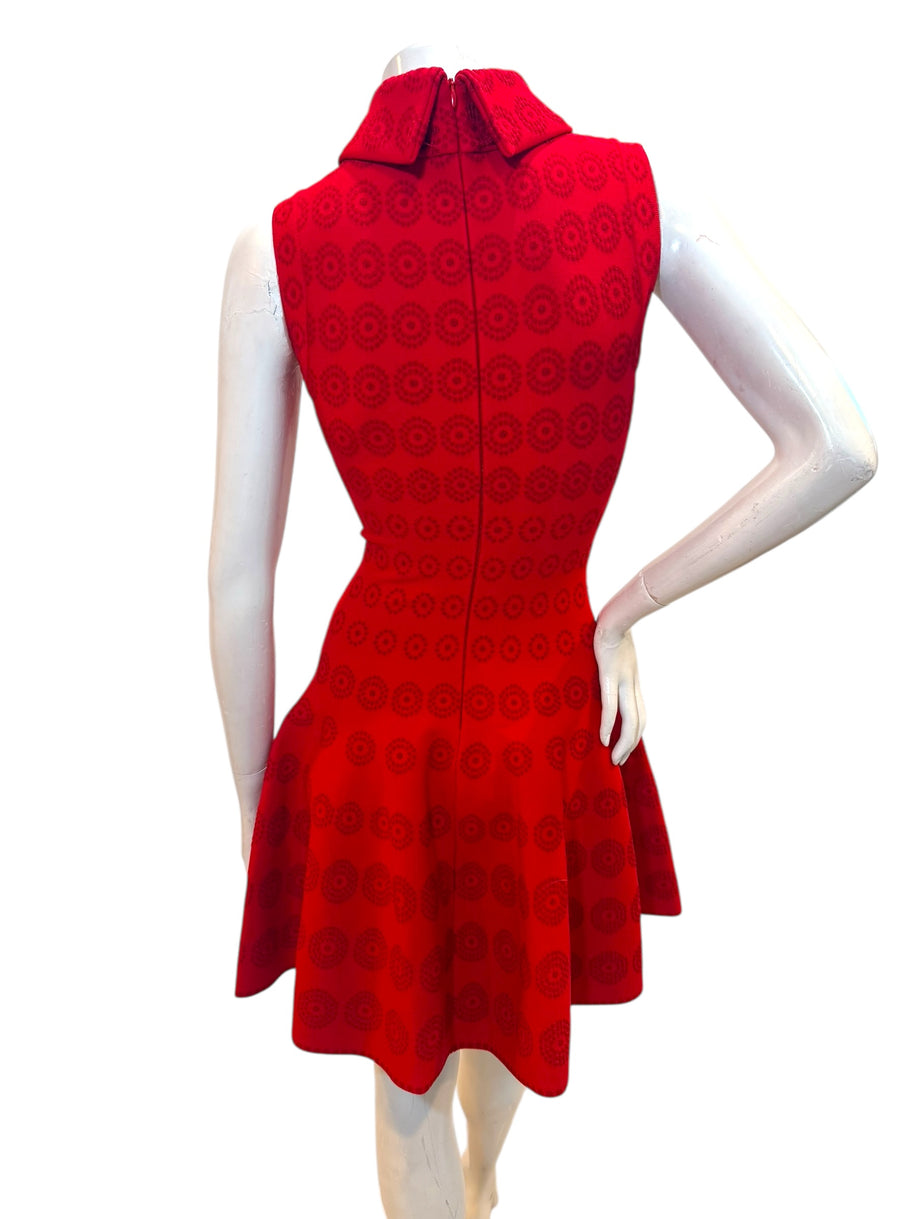 Alaïa Red Jacquard Knit Fit & Flare Dress – Spring/Summer 2017 IT 38
