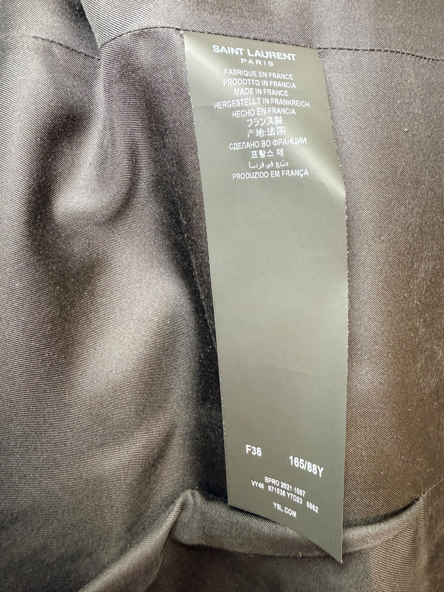 Saint Laurent Pink Tweed Faux Fur Cuff Jacket FW2021 Size FR38