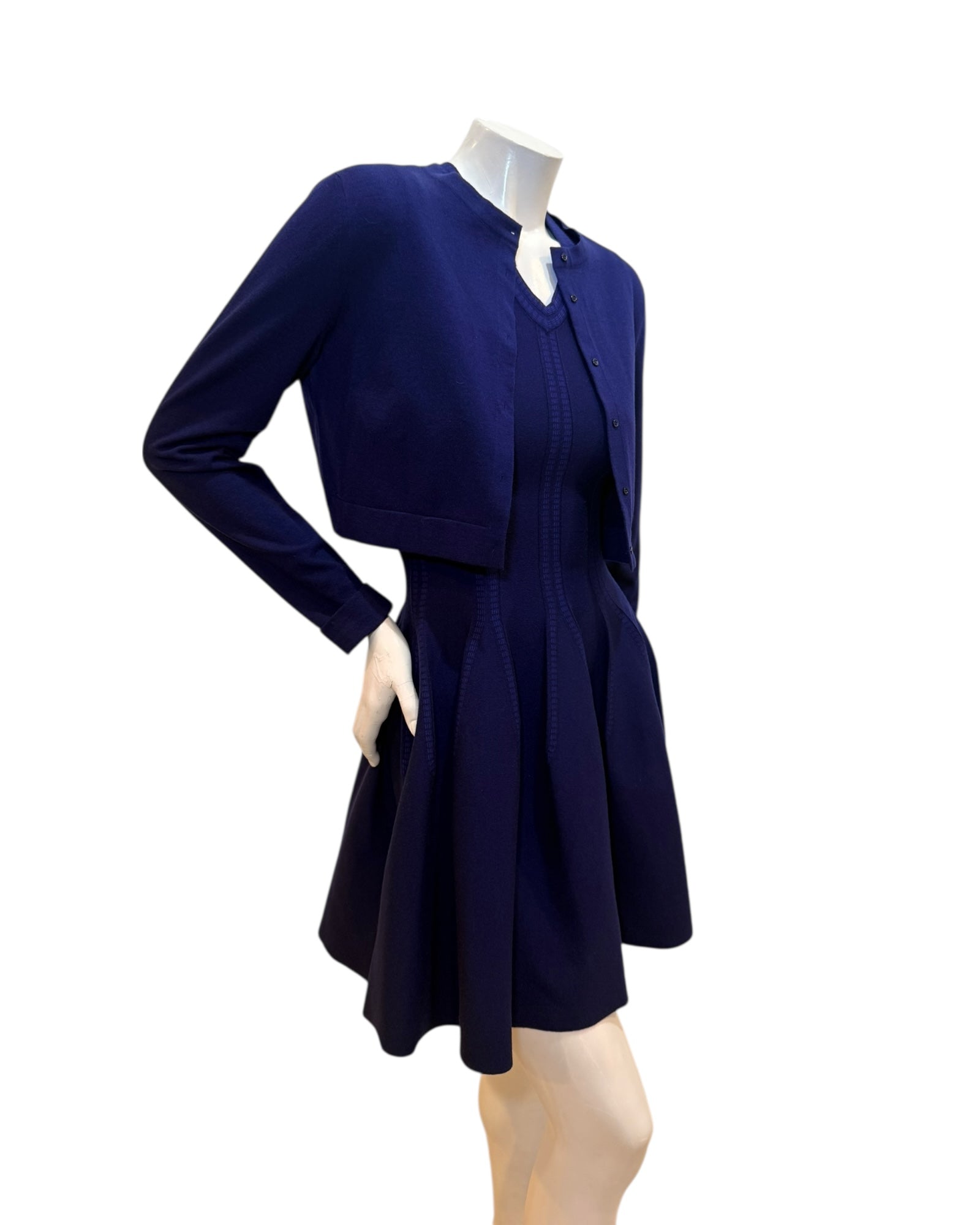 Alaïa Sculpted Knit Dress & Cropped Cardigan Set Blue IT 38 /40