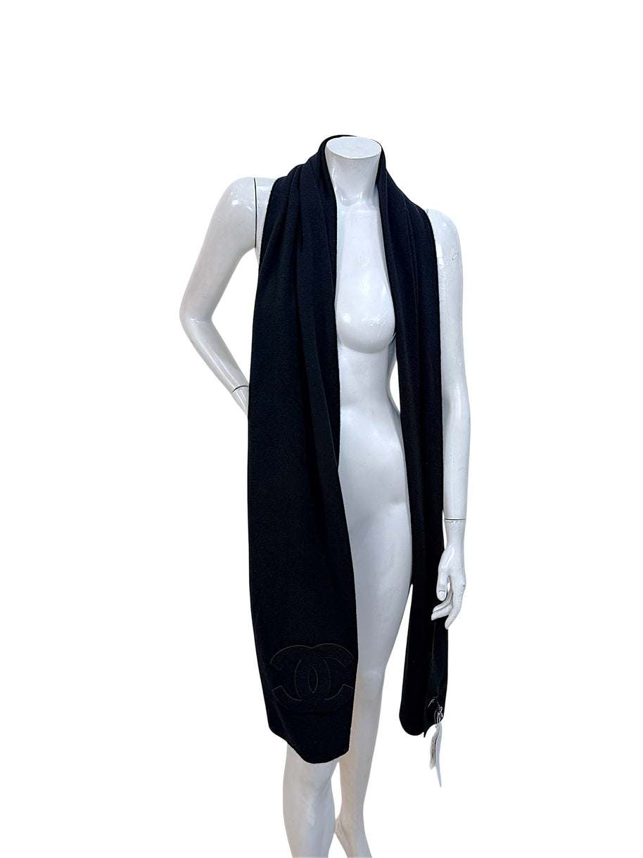 Chanel Black Cashmere Logo Scarf Wrap | Oversized CC Shawl Made in Italy (NWT)