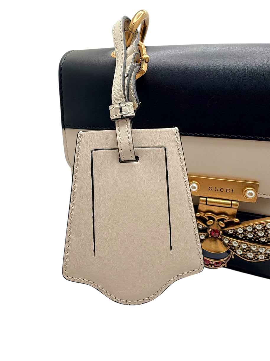 Gucci Queen Margaret Bee Tricolor Shoulder Bag White Red Navy Leather