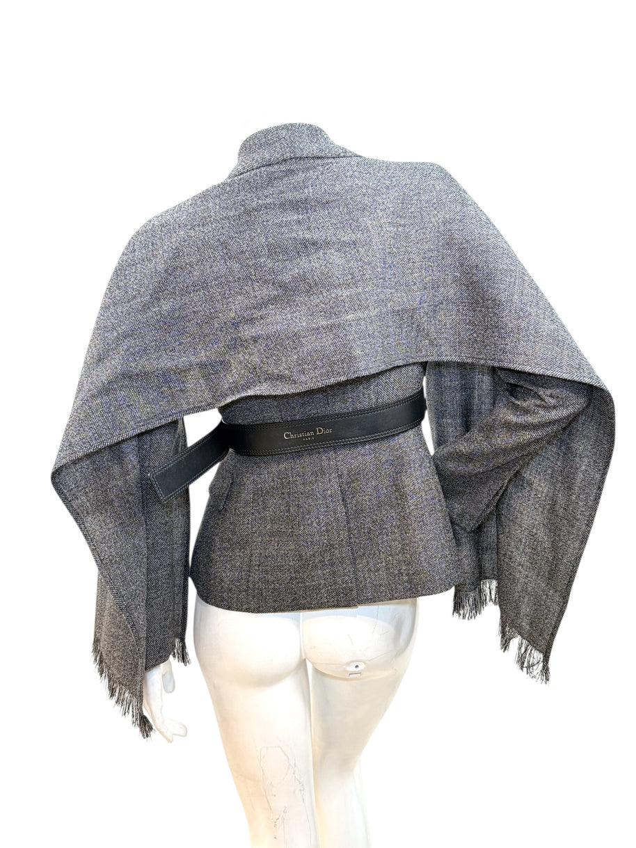 Christian Dior SS2011 3-Piece Wool Blazer, Removable Cape & Logo Belt Set FR36 | Galliano Era