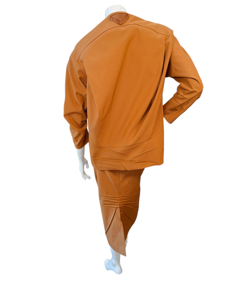 Prada SS2023 Camel Jacket & Pencil Skirt Set IT 38 | Sculpted Made in Italy