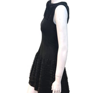 Alaïa Black Ribbed Knit Dress with Sculptural Ruffle Skirt | Size FR 38