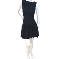 Alaïa Black Ribbed Knit Dress with Sculptural Ruffle Skirt | Size FR 38