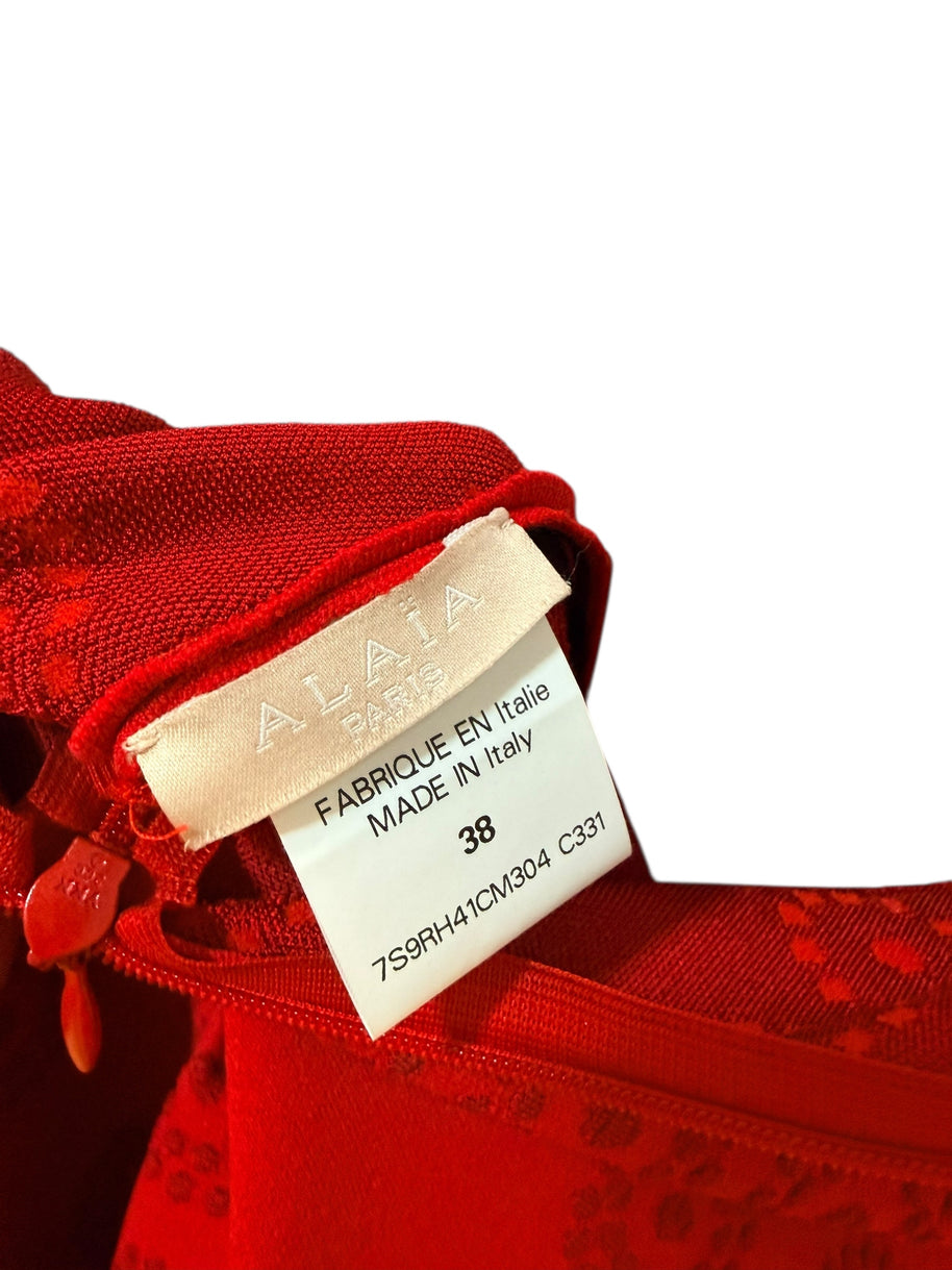 Alaïa Red Jacquard Knit Fit & Flare Dress – Spring/Summer 2017 IT 38