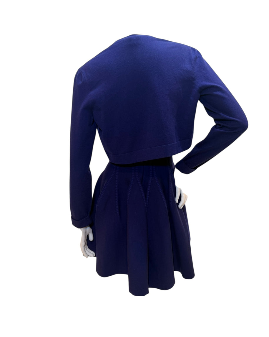 Alaïa Sculpted Knit Dress & Cropped Cardigan Set Blue IT 38 /40