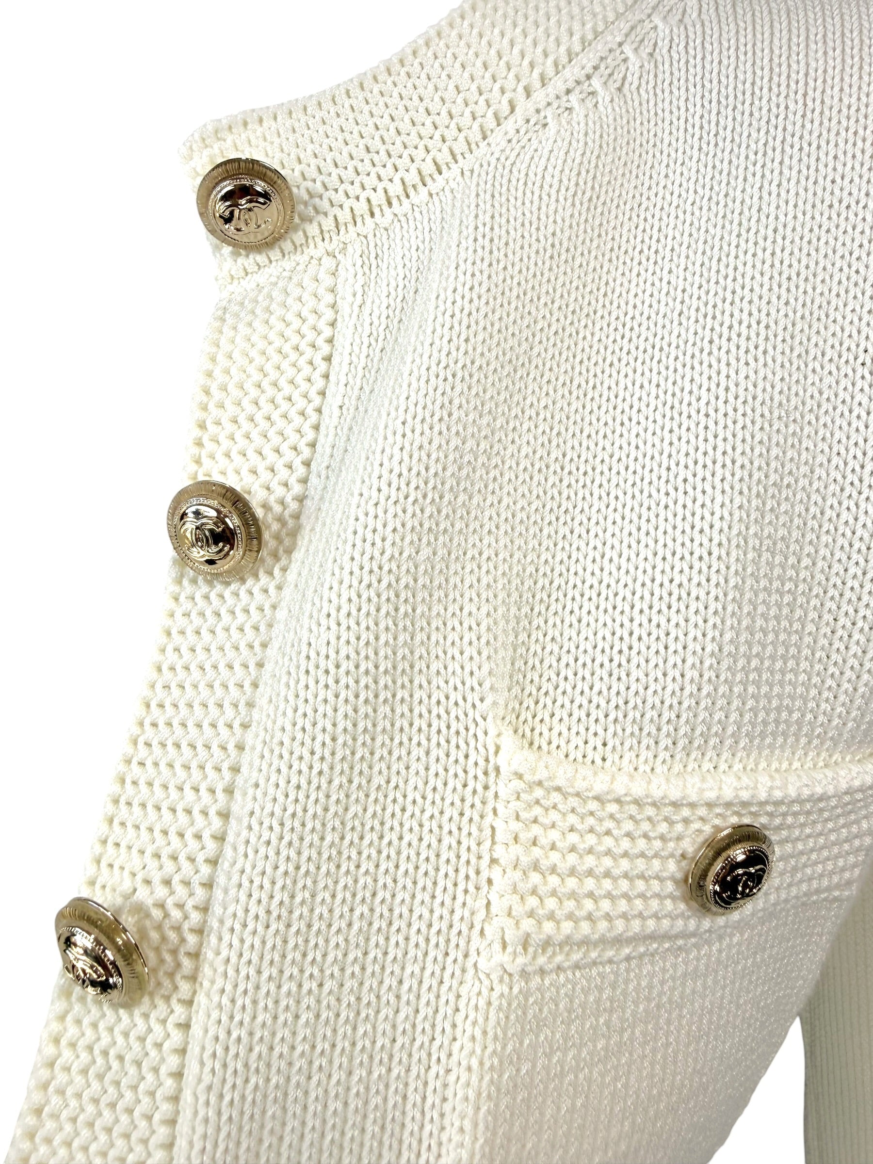 Chanel 2019 Ivory Cropped Knit Cardigan Jacket FR34