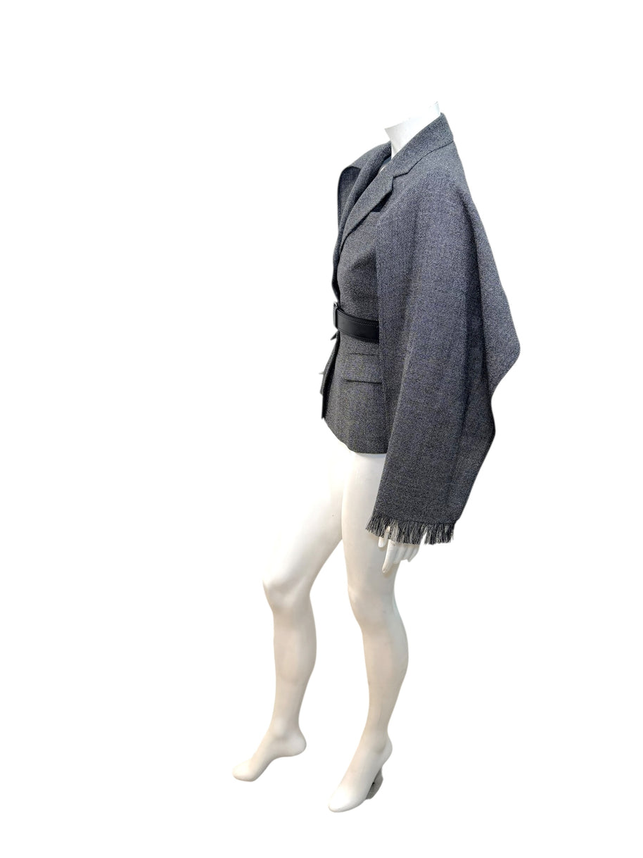 Christian Dior SS2011 3-Piece Wool Blazer, Removable Cape & Logo Belt Set FR36 | Galliano Era