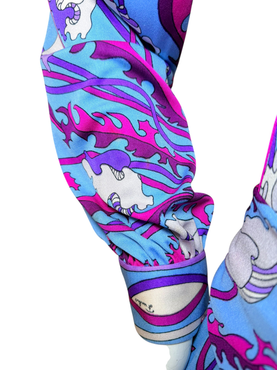 Vintage Emilio Pucci Psychedelic Print Long Sleeve Midi Dress | 1960s–1970s Italy