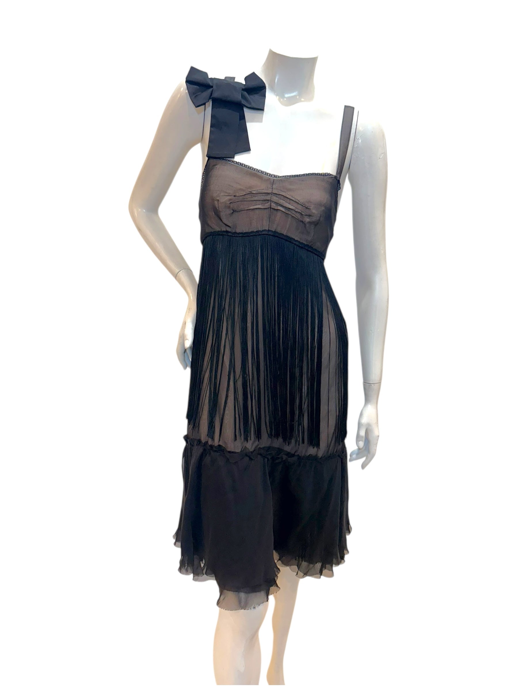 Dolce & Gabbana Sheer Silk Bow Strap Dress Early 2000s IT 44