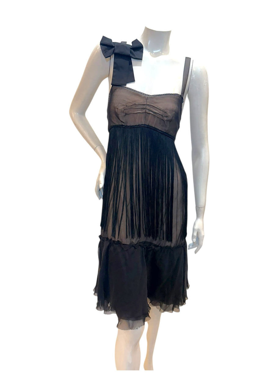 Dolce & Gabbana Sheer Silk Bow Strap Dress Early 2000s IT 44
