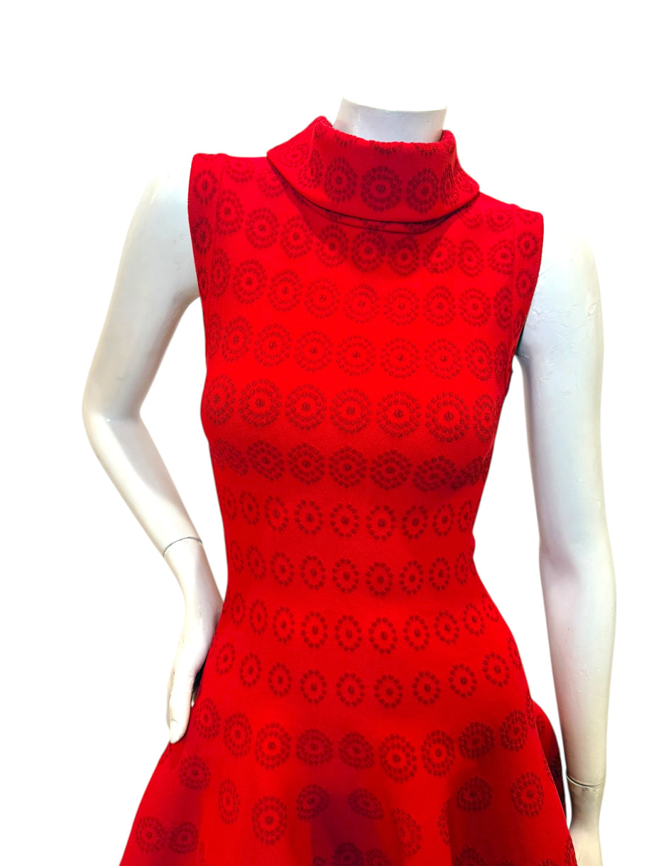 Alaïa Red Jacquard Knit Fit & Flare Dress – Spring/Summer 2017 IT 38