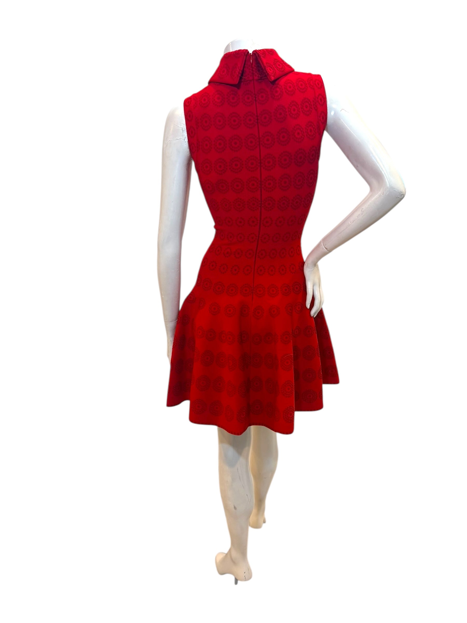Alaïa Red Jacquard Knit Fit & Flare Dress – Spring/Summer 2017 IT 38