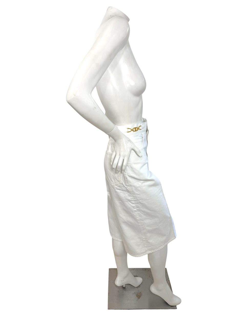 Celine White Cotton Denim Culotte Shorts Gold Hardware 28