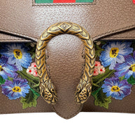 Gucci Dionysus Embroidered Floral Leather Shoulder Bag Taupe Web Stripe