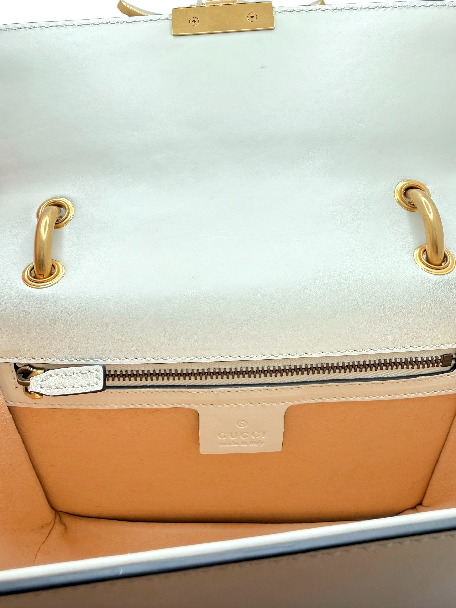 Gucci Queen Margaret Bee Tricolor Shoulder Bag White Red Navy Leather