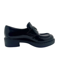 Prada Black Brushed Leather Triangle Logo Loafers Size 38