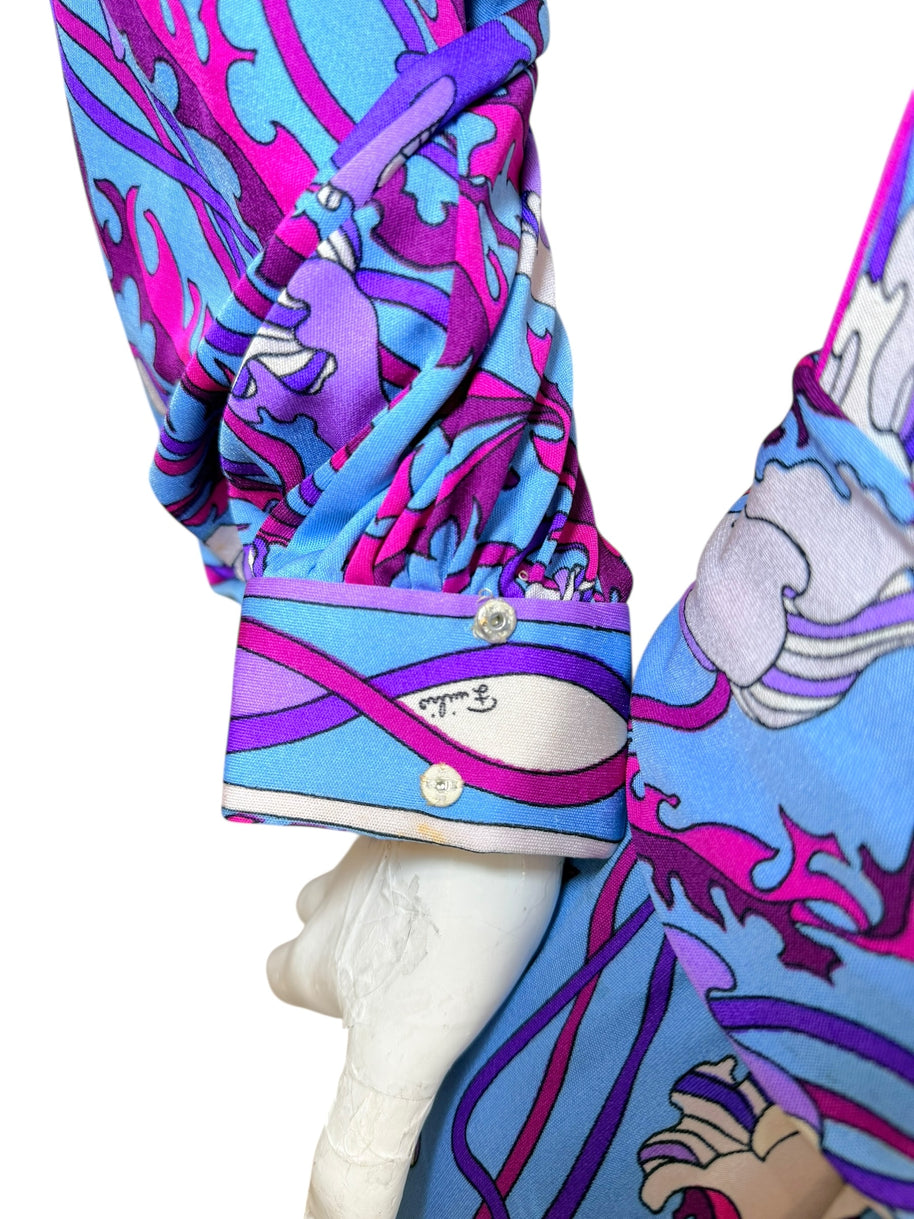 Vintage Emilio Pucci Psychedelic Print Long Sleeve Midi Dress | 1960s–1970s Italy