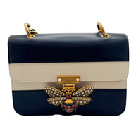 Gucci Queen Margaret Bee Tricolor Shoulder Bag White Red Navy Leather