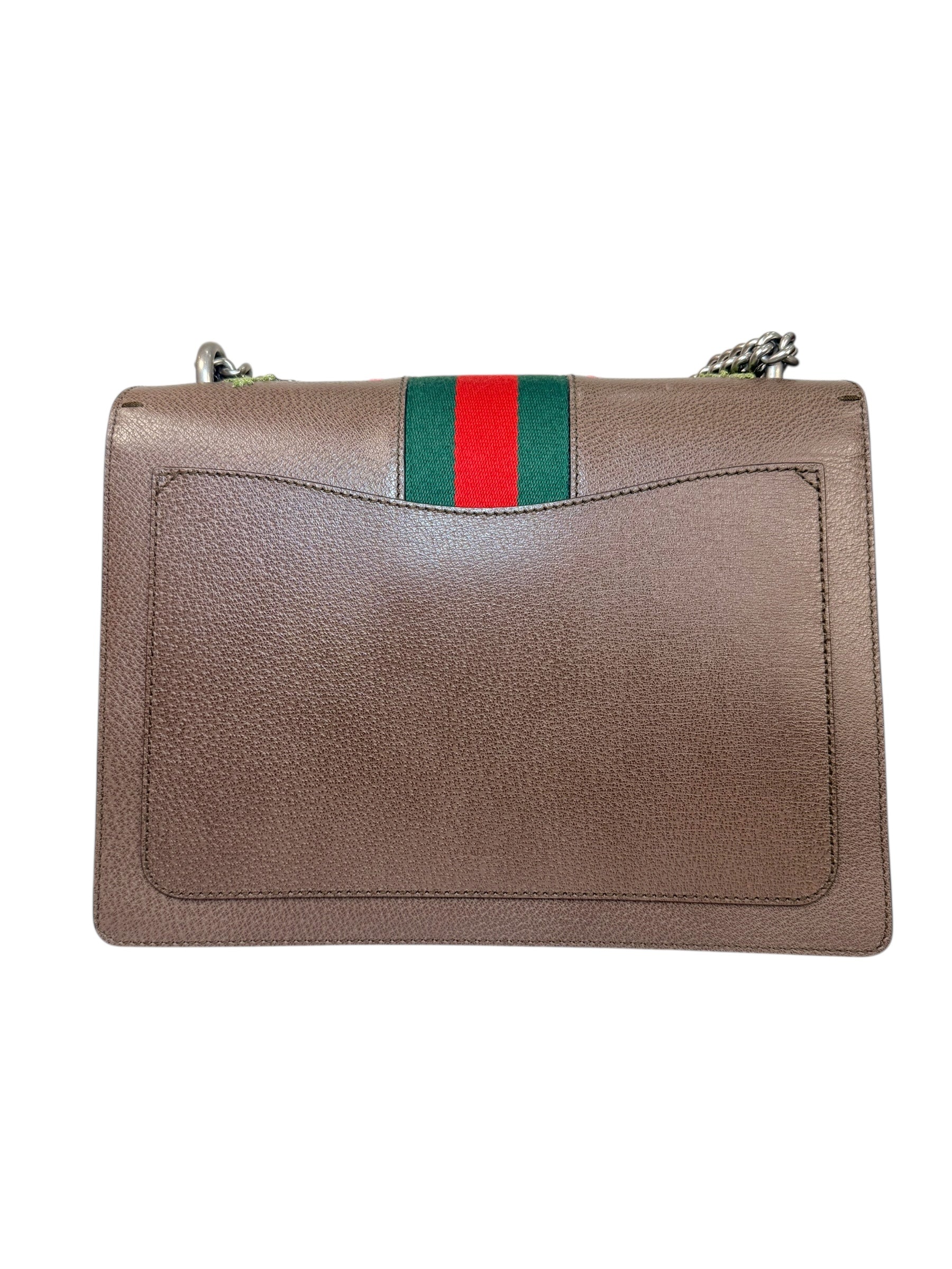 Gucci Dionysus Embroidered Floral Leather Shoulder Bag Taupe Web Stripe