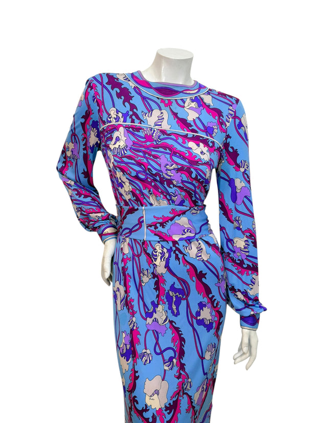 Vintage Emilio Pucci Psychedelic Print Long Sleeve Midi Dress | 1960s–1970s Italy