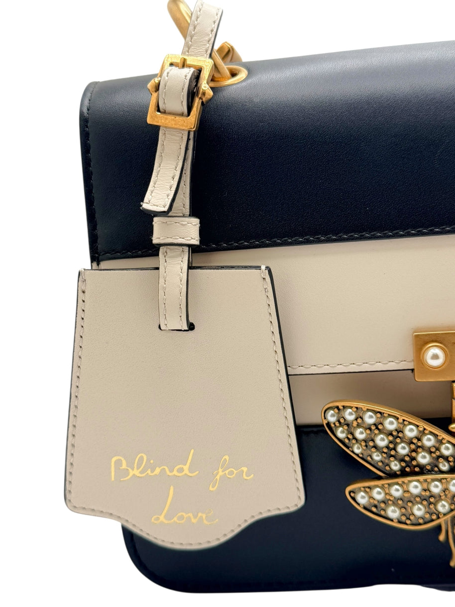 Gucci Queen Margaret Bee Tricolor Shoulder Bag White Red Navy Leather