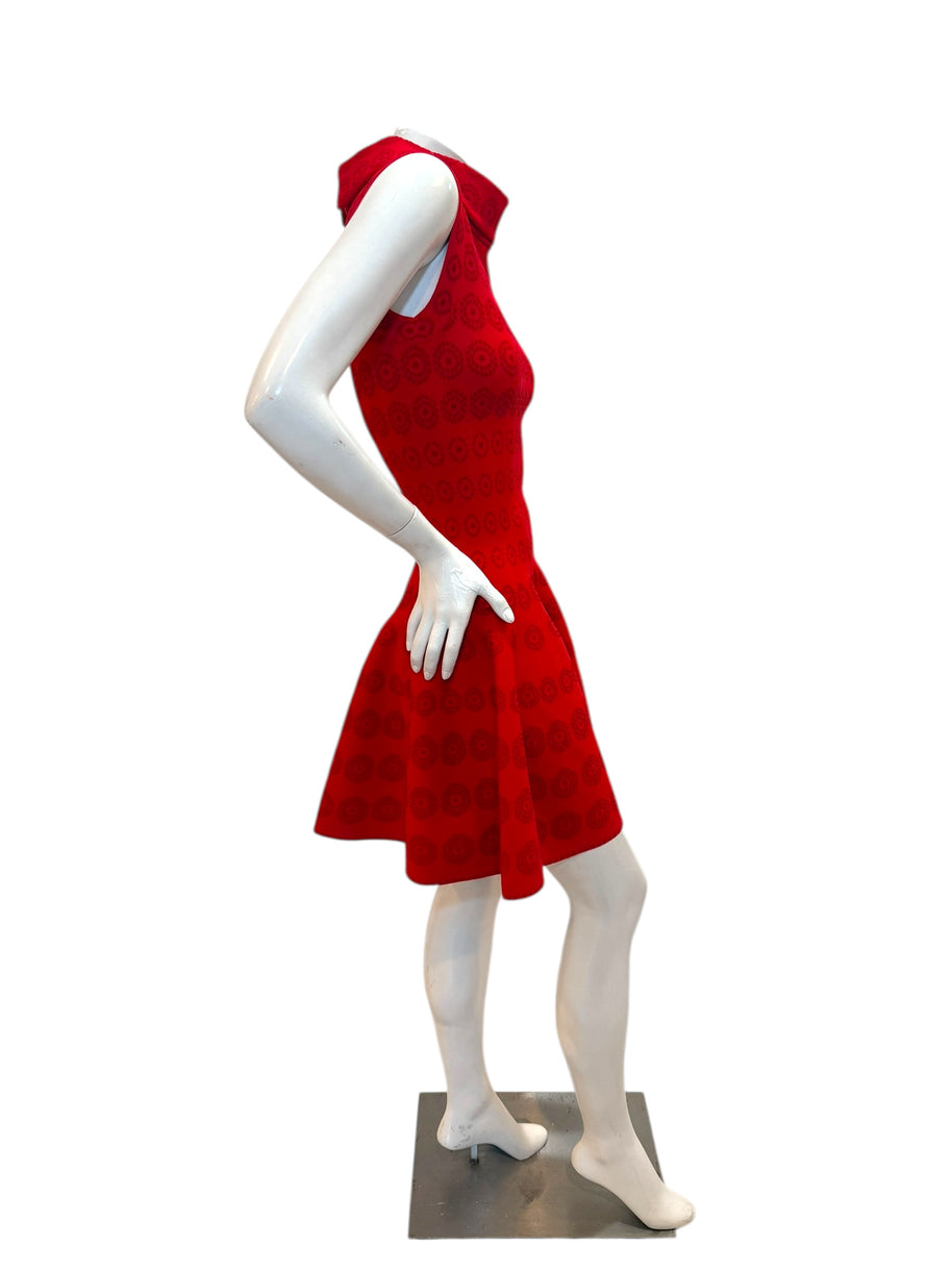 Alaïa Red Jacquard Knit Fit & Flare Dress – Spring/Summer 2017 IT 38