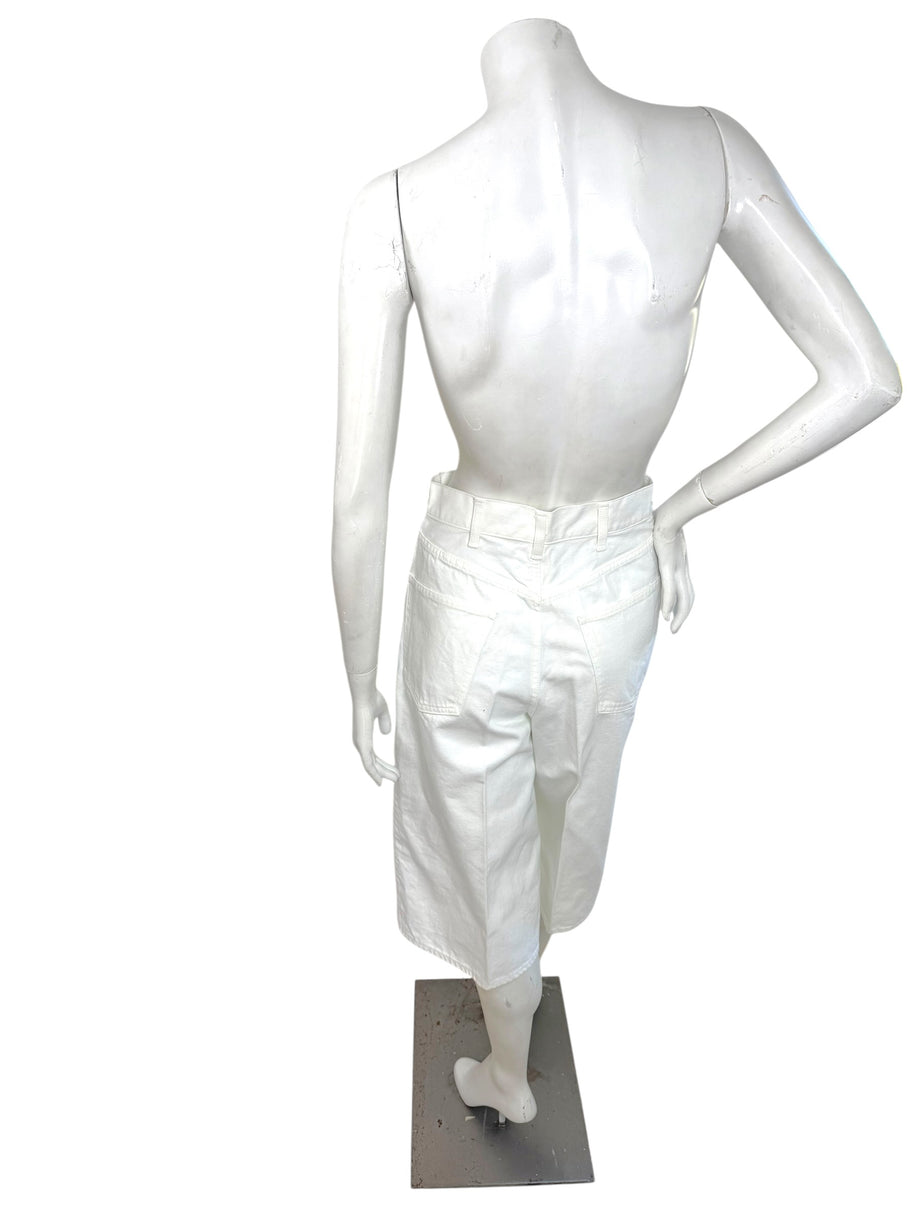 Celine White Cotton Denim Culotte Shorts Gold Hardware 28
