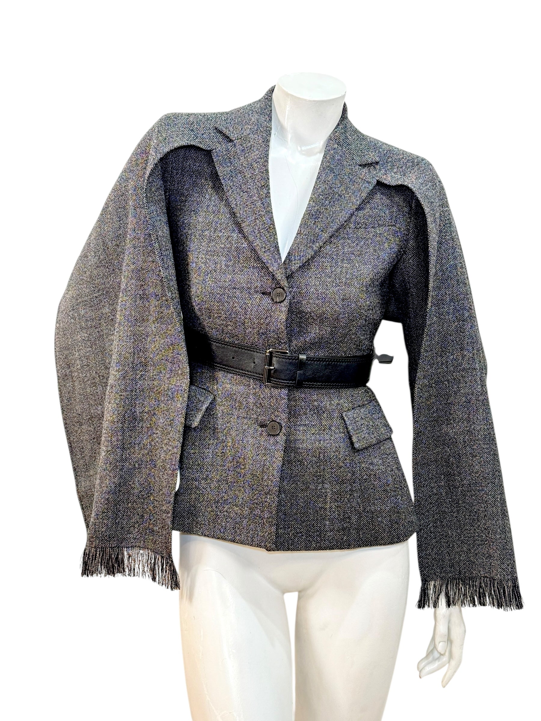Christian Dior SS2011 3-Piece Wool Blazer, Removable Cape & Logo Belt Set FR36 | Galliano Era