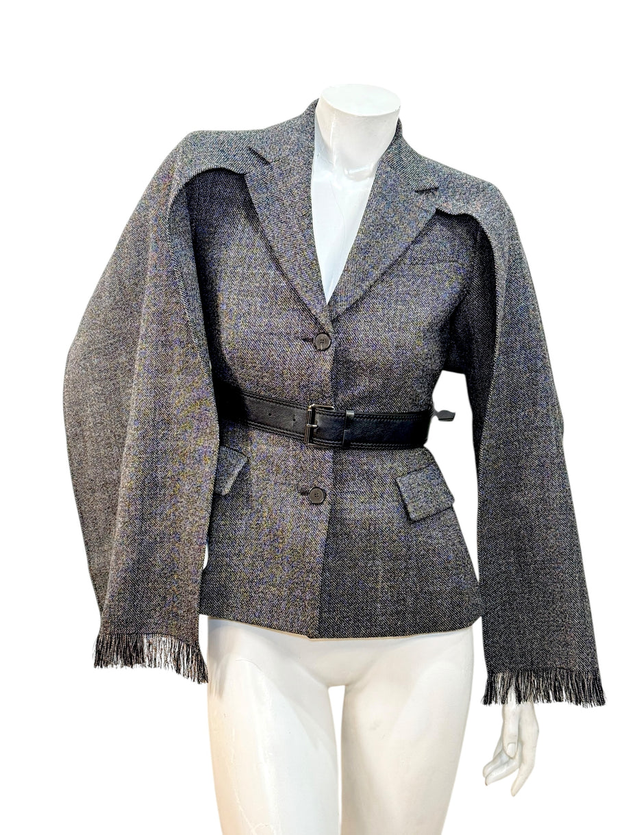 Christian Dior SS2011 3-Piece Wool Blazer, Removable Cape & Logo Belt Set FR36 | Galliano Era