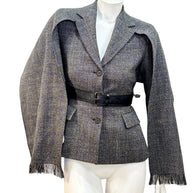Christian Dior SS2011 3-Piece Wool Blazer, Removable Cape & Logo Belt Set FR36 | Galliano Era