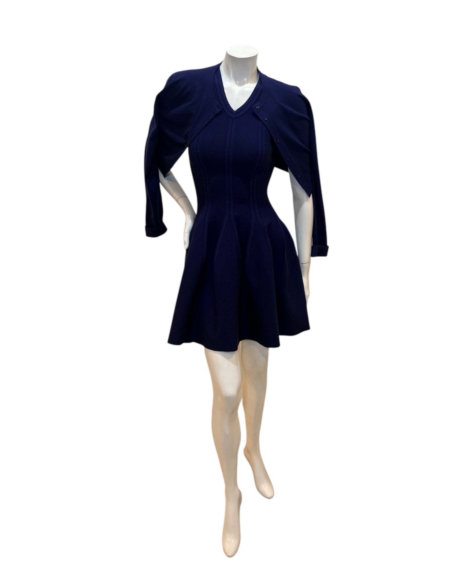 Alaïa Sculpted Knit Dress & Cropped Cardigan Set Blue IT 38 /40