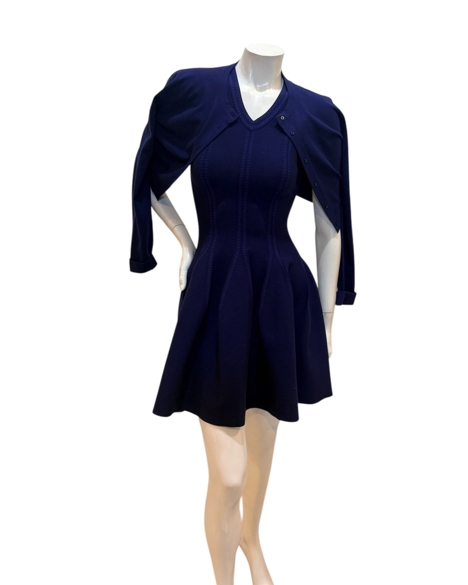 Alaïa Sculpted Knit Dress & Cropped Cardigan Set Blue IT 38 /40