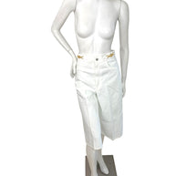 Celine White Cotton Denim Culotte Shorts Gold Hardware 28