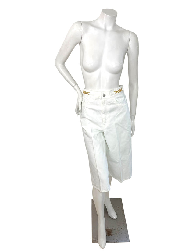 Celine White Cotton Denim Culotte Shorts Gold Hardware 28