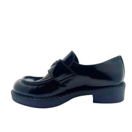 Prada Black Brushed Leather Triangle Logo Loafers Size 38