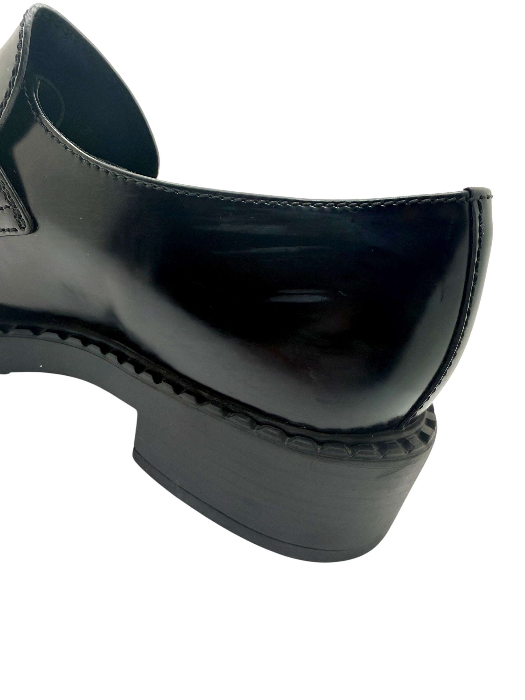 Prada Black Brushed Leather Triangle Logo Loafers Size 38