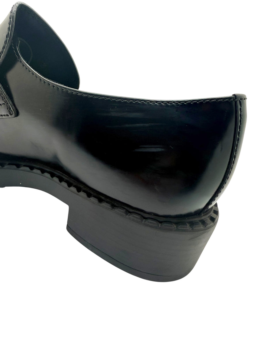 Prada Black Brushed Leather Triangle Logo Loafers Size 38