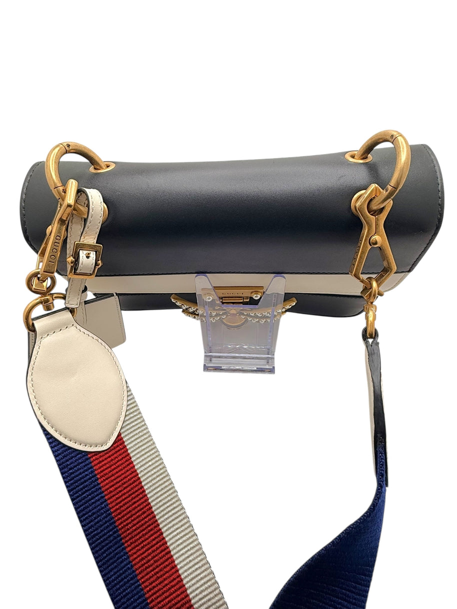 Gucci Queen Margaret Bee Tricolor Shoulder Bag White Red Navy Leather