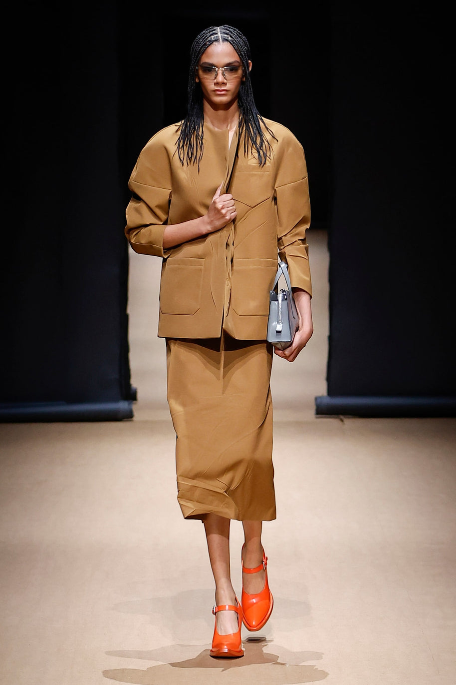 Prada SS2023 Camel Jacket & Pencil Skirt Set IT 38 | Sculpted Made in Italy
